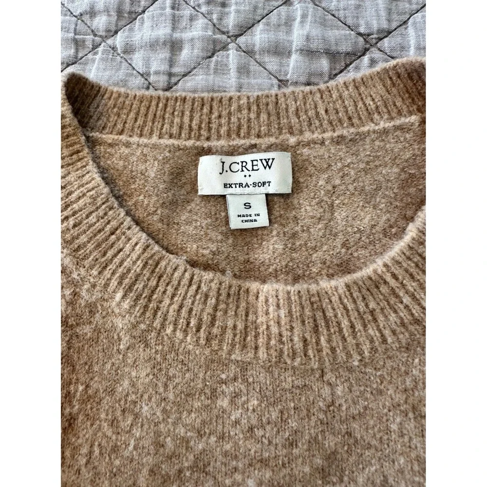 J.Crew Extra-Soft Crewneck Sweater‎ Tan Camel Heather Wool Blend Small S